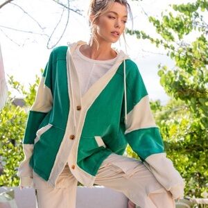 Easel COLOR BLOCKED HOODED CARDIGAN - NEW NWT